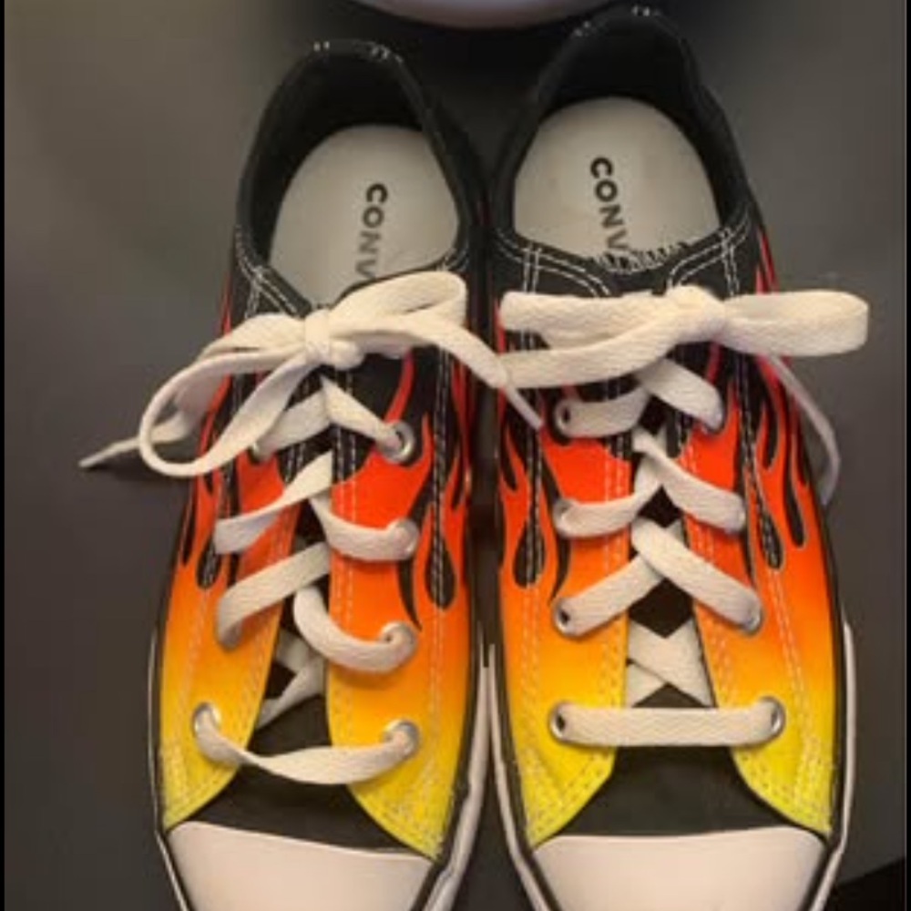 Converse Kids Sneakers with Flame Design - Black, Orange, Yellow